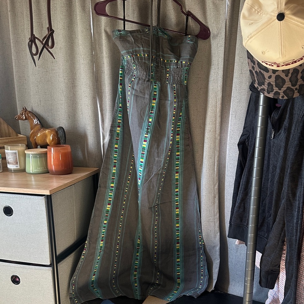 Hurley Strapless Gray Dress with Colorful Stripes